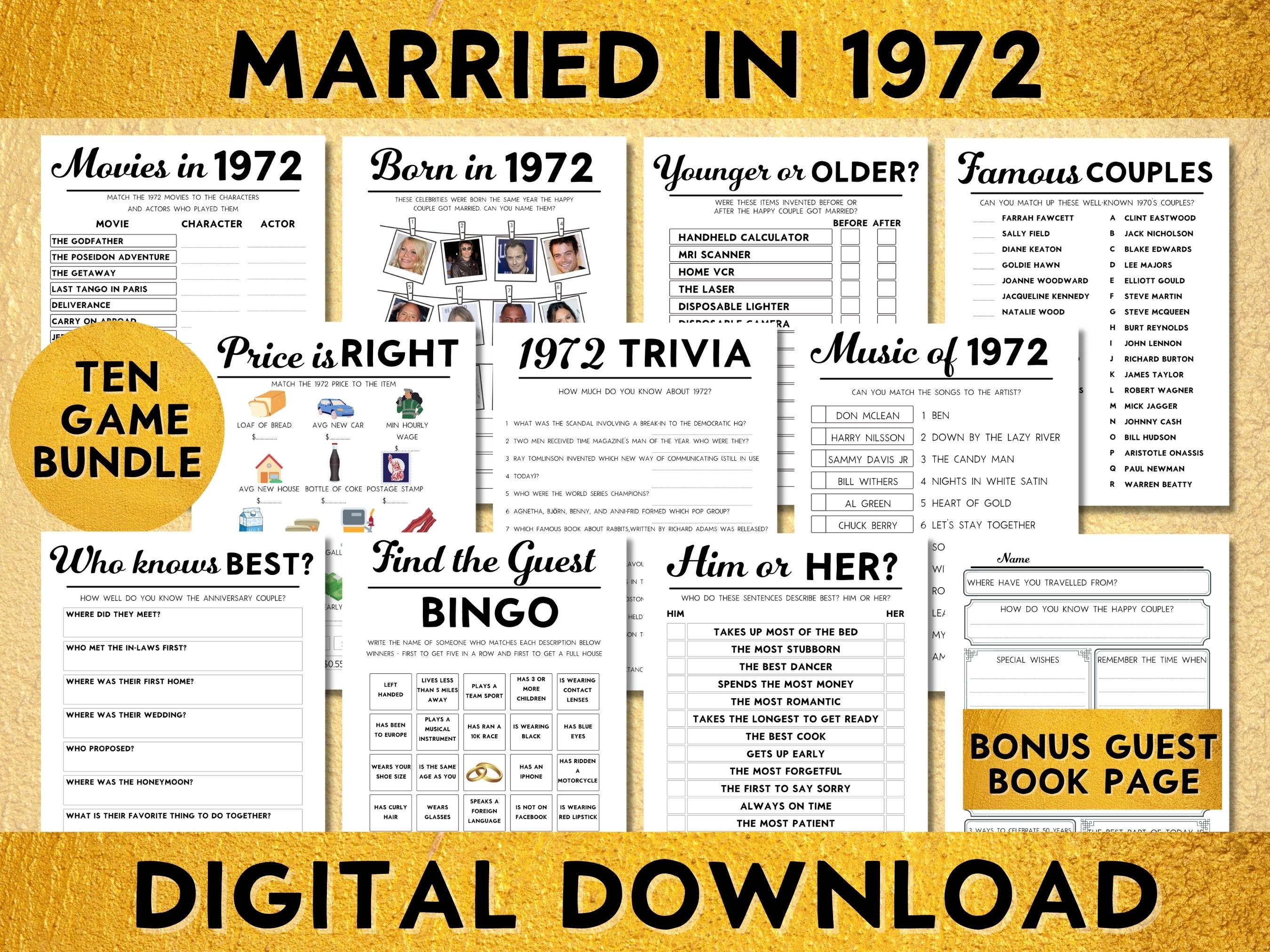 Printable 50th Wedding Anniversary Party Games Married in - Etsy