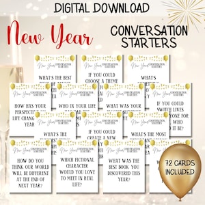 Iniciadores de conversación de Año Nuevo / Tarjetas de preguntas / Juegos familiares / Preguntas para romper el hielo de Año Nuevo / Tarjetas de conversación / Juego para romper el hielo