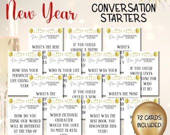 Schede per iniziare una conversazione di Capodanno: gioco rompighiaccio per famiglie (download digitale)