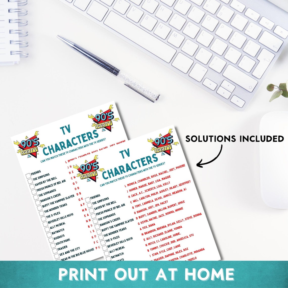 Printable 90's Themed TV Characters Quiz Party Game Ice Etsy