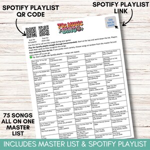 70s Music Bingo Game – 200 Printable Cards – Fun Party Activity with Spotify Playlist – Instant Download for Retro Themed Events