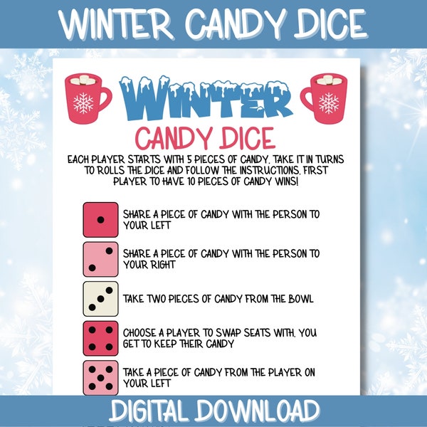 Winter Candy Dice Game, Party, Family Activities, Classroom, Wintertime, Instant Download