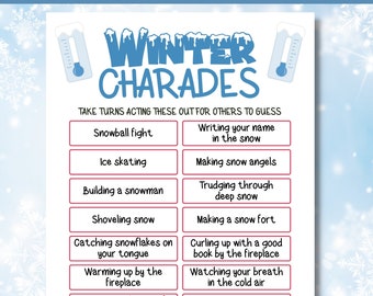 Winter Charades Game, Party, Family Activities, Classroom, Wintertime, Instant Download