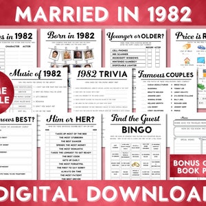43rd Anniversary Party Games, Married in 1982, Fun Printable Games for Adults, Instant Download