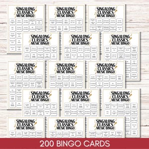 Singalong Classics Music Bingo, 75 Songs, 200 Cards, Printable Party Game, Instant Download