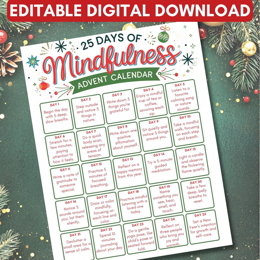 Calendario Dell'Avvento Mindfulness - Biglietti Con Esercizi Guidati, Illustrazioni Rilassanti, Per Ridurre Lo Stress E Ritrovare La Calma Nel Periodo Natalizio