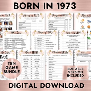 52nd Birthday Games for Her, Born in 1973 Trivia Quiz, Fun Printable Activities, Printable Fun for Women, Instant Download