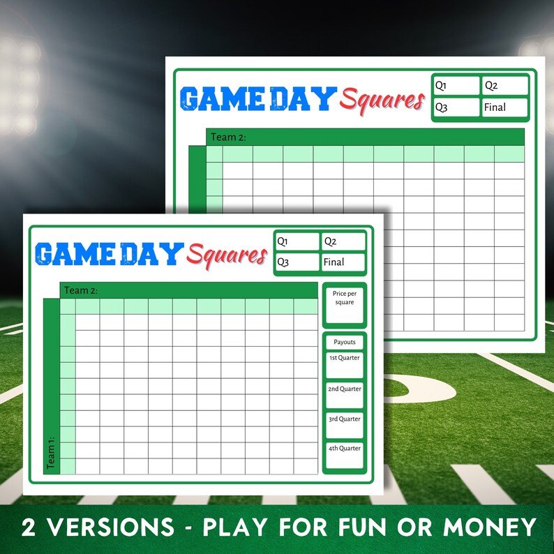 Football squares game football fundraiser printable football pool