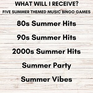 Summer Music Bingo Bundle – 5 Printable Games, 300 Cards | 80s 90s 2000s & More