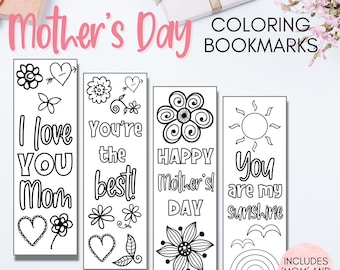 Mother's Day Printable Coloring Bookmarks, DIY Mother's Day Gift For Mom, Present From Kids, Unique Gift For Mom, Instant Download MD001