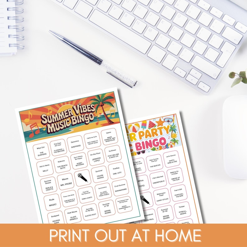 Summer Music Bingo Bundle – 5 Printable Games, 300 Cards | 80s 90s 2000s & More