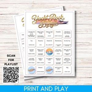 Yacht Rock Music Bingo – 70s 80s Soft Rock Party Game Printable
