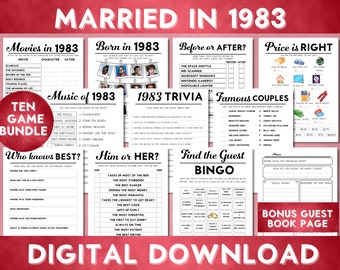 42nd Anniversary Party Games, Married in 1983, Fun Printable Games for Adults, Instant Download