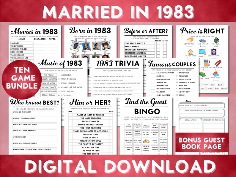 Printable 40th Wedding Anniversary Party Games Married in Etsy
