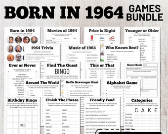 Spielepaket zum 60. Geburtstag, „Born 1964“-Spiele, Gesellschaftsspiele, 1964-Quiz, 30+ Spielepaket