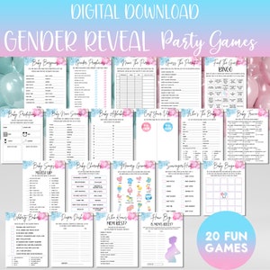 Gender Reveal Spiele Bundle, Blau Rosa Gender Reveal, Gesellschaftsspiele, bearbeitbar, Gender Reveal Games Pack, Gender Reveal Printable
