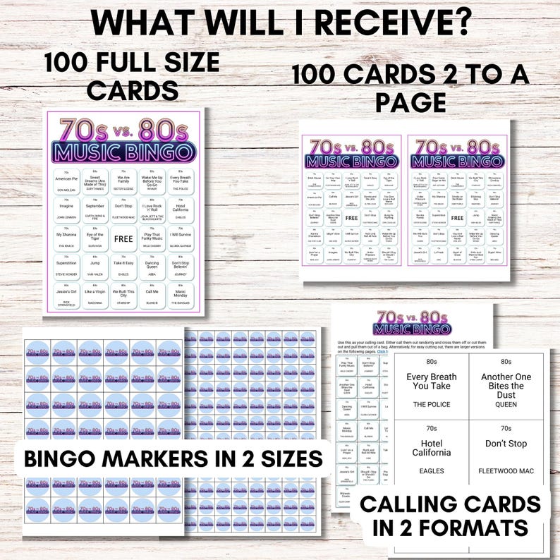 70s vs 80s Music Bingo, Printable Music Game, Party Game, Instant Download, Fun Group Activity, Retro Music Trivia