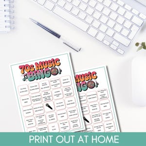 70s Music Bingo Game – 200 Printable Cards – Fun Party Activity with Spotify Playlist – Instant Download for Retro Themed Events