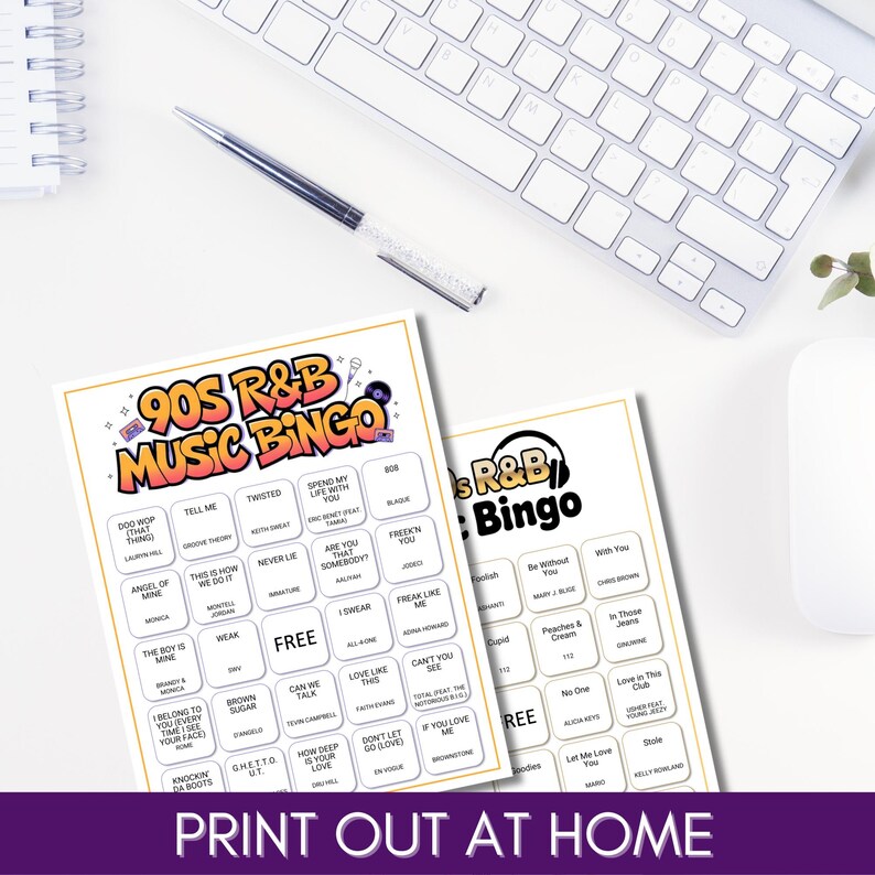 R&B Music Bingo Bundle – 5 Games | 200 Cards, 80s, 90s, 2000s, 2010s, Party Classics, Printable Party Game