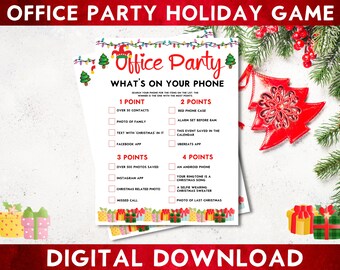 Printable Office Party What's On Your Phone Holiday Game, Christmas Work Party, Coworkers, Digital Download, Festive Fun
