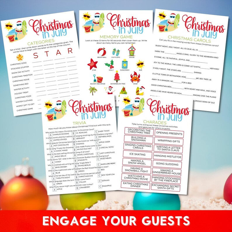 Christmas in July Printable Games Bundle - 20 Fun Party Games for Festive Summer Celebrations!