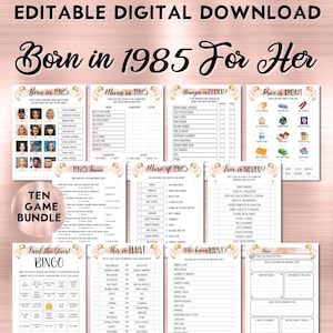 40th Birthday Games for Her, Born in 1985 Trivia Quiz, Fun Printable Activities, Printable Fun for Women, Instant Download