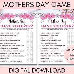Printable Mother&#39;s Day Have You Ever Game, Family Game Night, Mothering Sunday MD001