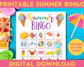 Summer Party Printable Bingo Game, 50 Cards, Family Fun, End Of School Activities