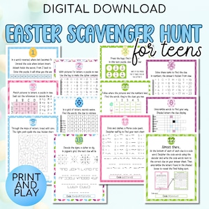 Easter Scavenger Hunt For Teens & Tweens, Indoor Easter Treasure Hunt For Older Kids, Easter Activity, Puzzles, Printable Easter Egg Hunt