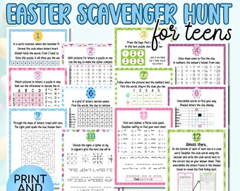 Paasspeurtocht voor tieners en tweens, indoor paasspeurtocht voor oudere kinderen, paasactiviteit, puzzels, afdrukbare paaseierenjacht