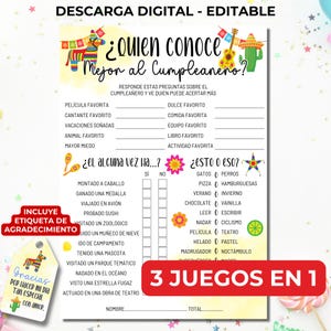 ¿Quién conoce mejor a la cumpleañera? Juego de Cumpleaños Editable e Imprimible con Tema Fiesta, Juegos para Fiestas de Jóvenes y Adolescentes