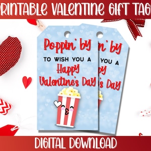 Popcorn Valentine Tags, Popcorn Valentine&#39;s Day Printable Tag, Teacher Valentine, Classroom Valentine, Printable School Valentine