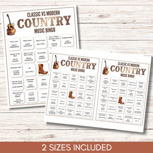 Modern vs Classic Country Music Bingo – 200 Cards Printable Party Game (Large Group)