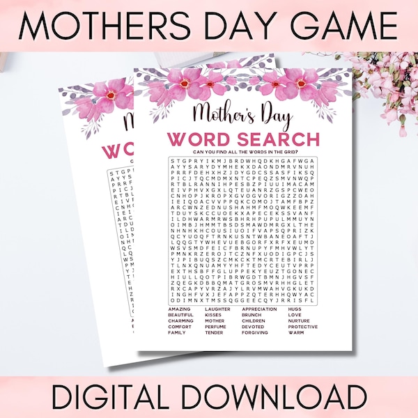Printable Mother's Day Word Search, Family Game Night, Mothering Sunday MD001