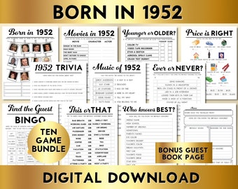Juegos para celebrar tu 74.º cumpleaños, trivia sobre nacidos en 1952, concurso musical (descarga digital imprimible)