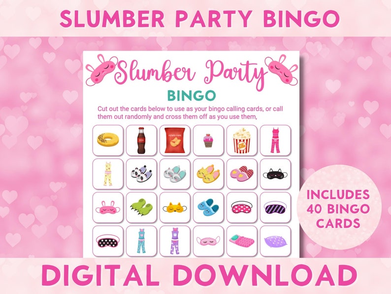 Printable Slumber Party Bingo Game, Sleepover, Pajama Party, Girls ...