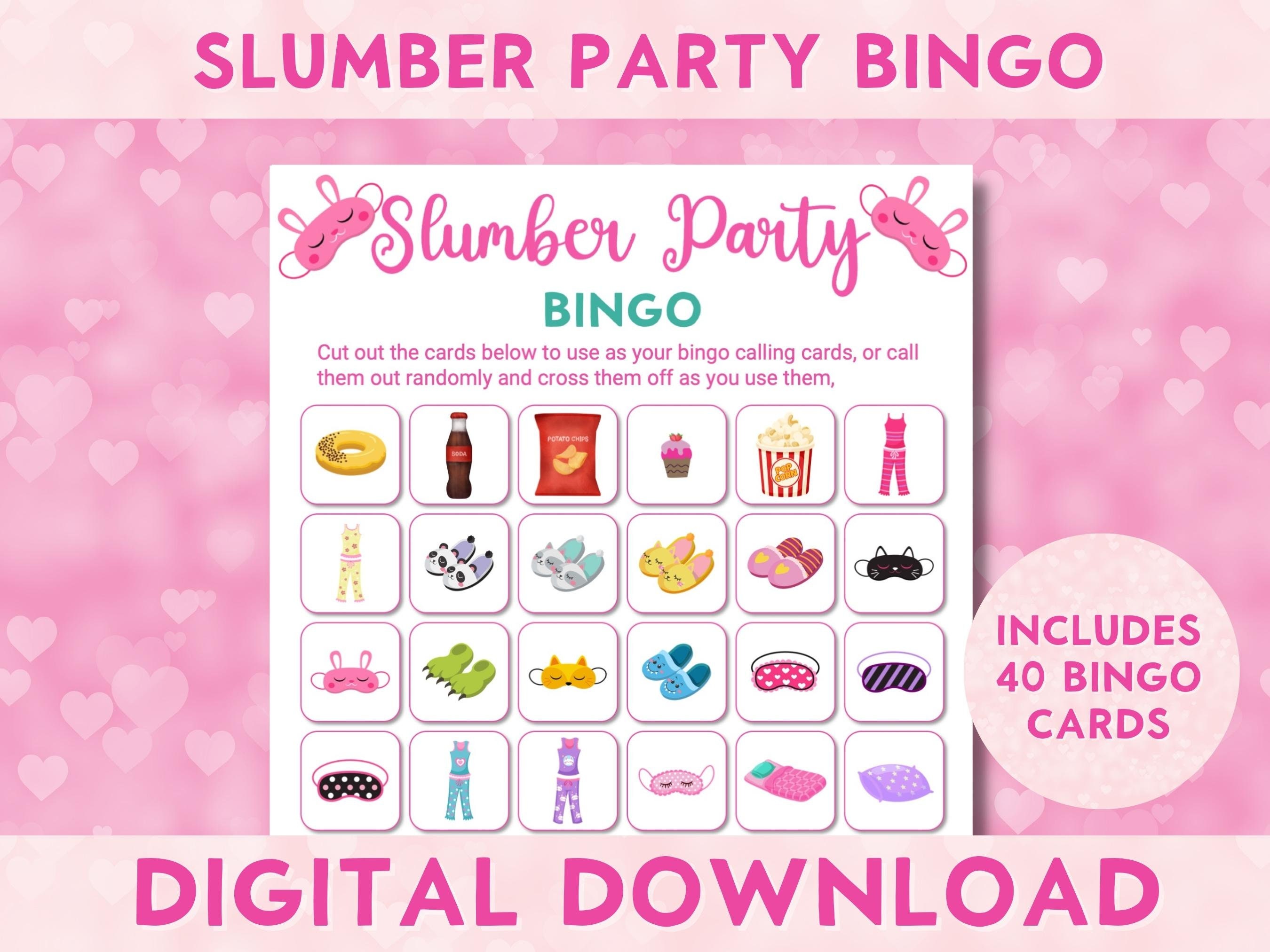 Weinig Bewonderenswaardig Acht Printable Slumber Party Bingo Game Sleepover Pajama Party - Etsy België