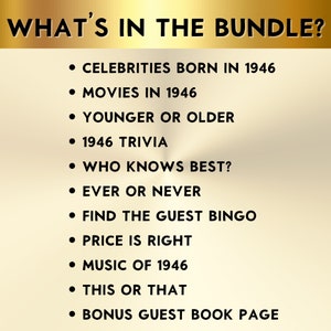 79th Birthday Party Games, Born in 1946, Printable 10 Game Bundle, Instant Download, Editable, Personalize, Music, Trivia, Guest Book BP001