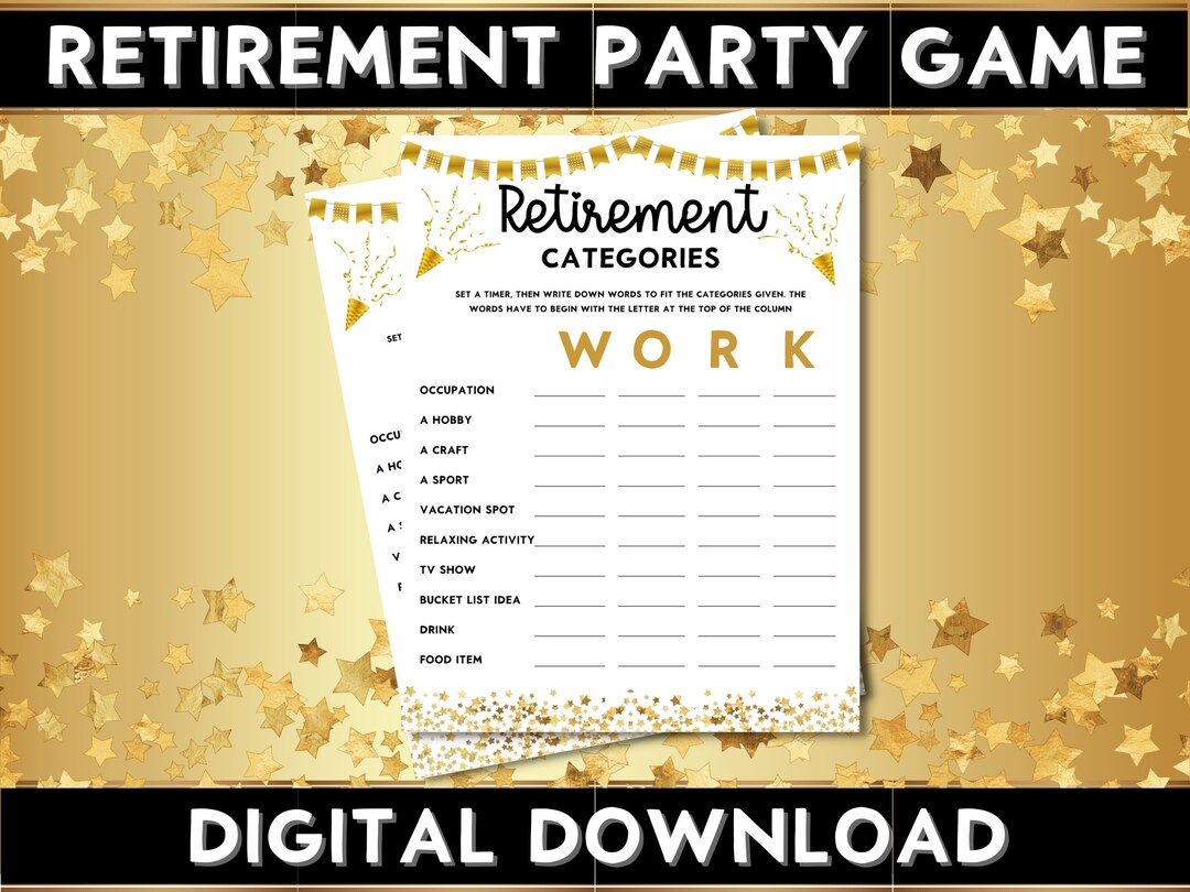 Printable Retirement Party Categories Game, Work Party for Retiree ...