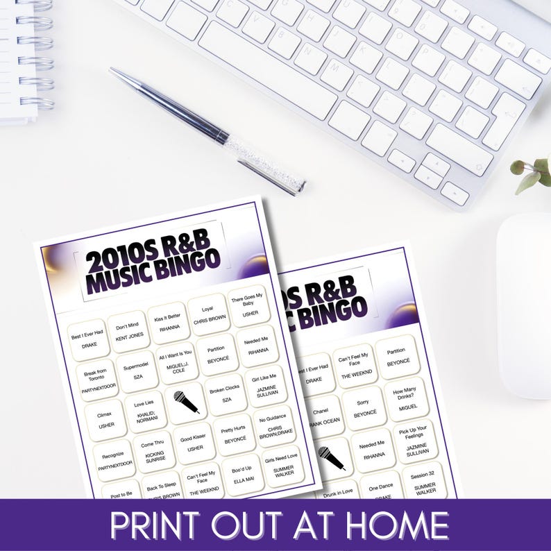 2010s R&B Music Bingo Game – Printable Party Game, 75 Songs 100 Cards