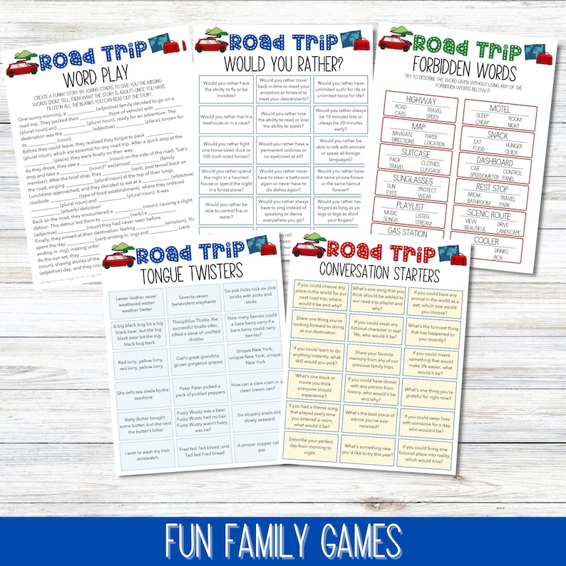 Kids Road Trip Games, Printable Family Road Trip Planner, Car Games, Travel Printables, Road Trip Journal, Family Vacation, Scavenger Hunt