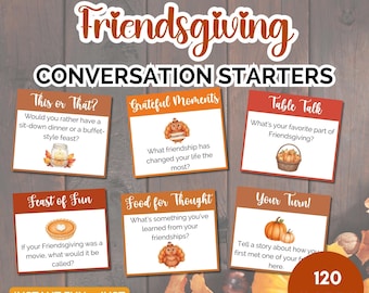Friendsgiving Conversation Cards, Printable Friends Game, Fun Icebreaker Questions for Dinner Parties and Gatherings