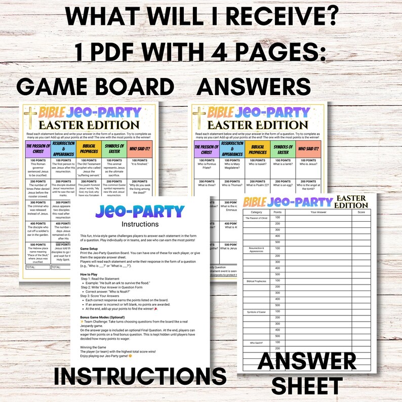 Bible Jeopardy Game Easter Edition, Fun Bible Trivia for Family ...