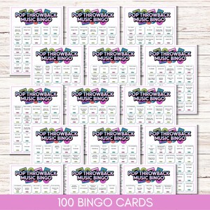 Pop Throwback Music Bingo, Printable 80s 90s 2000s Music Game, 75 Song Playlist