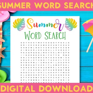 Summer Word Search Game, Printable Activity, Pool Party, Family Fun, End Of School Activities