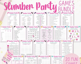Slumber Party Games. Sleepover Games, Tweens Party, Teen Birthday Games, Girls Birthday Party Games, Pajama Party, Editable Canva Template
