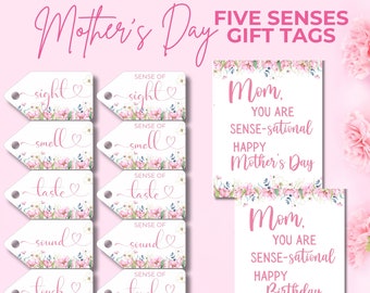 Five Senses Gift Tags For Her, Mother's Day DIY Gift For Mom, Birthday, Printable, Present From Kids, Unique Gift, Instant Download MD001