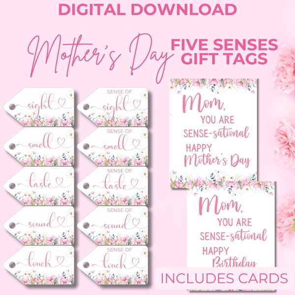 Five Senses Gift Tags For Her, Mother's Day DIY Gift For Mom, Birthday, Printable, Present From Kids, Unique Gift, Instant Download MD001