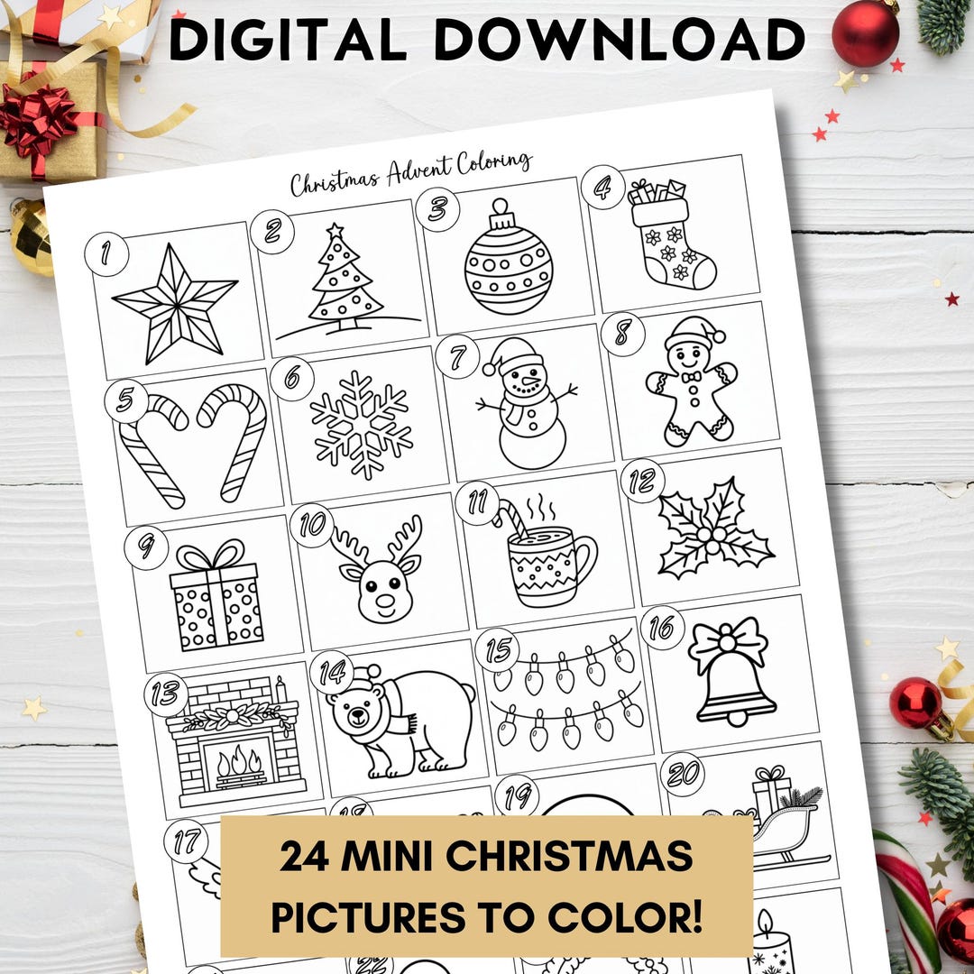 Advent Coloring Page, Printable One Page Christmas Countdown, 24 Mini ...