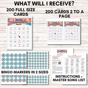 2000s Summer Hits Music Bingo - 200 Cards, Y2K Party Game (Printable)